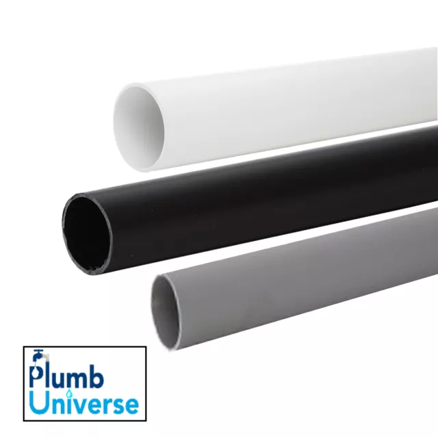 32mm, 40mm Pushfit Waste Pipe 1 Metre Length Plastic Black White Grey