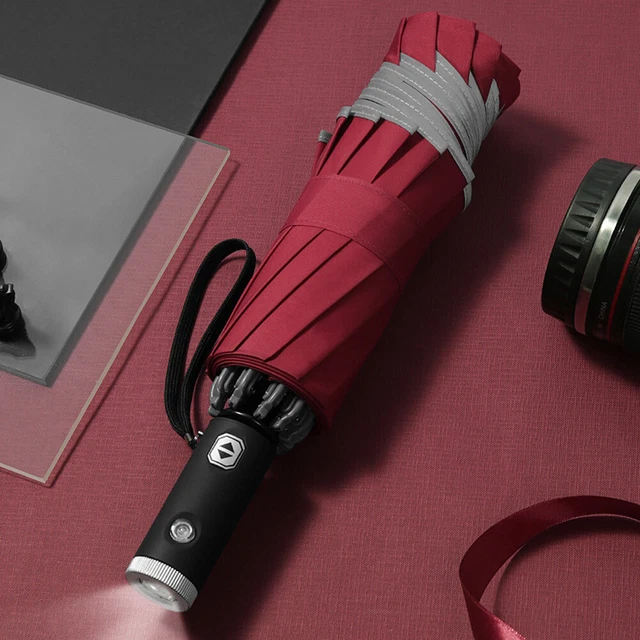 Fully Automatic Foldable Umbrella 10 Ribs Reverse for Men & Women (Wine Red)