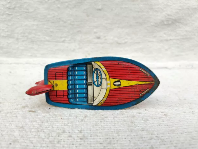 Vintage TN Trademark No 8 Racer Floating Boat Litho Penny Tin Toy Japan Toy177 2