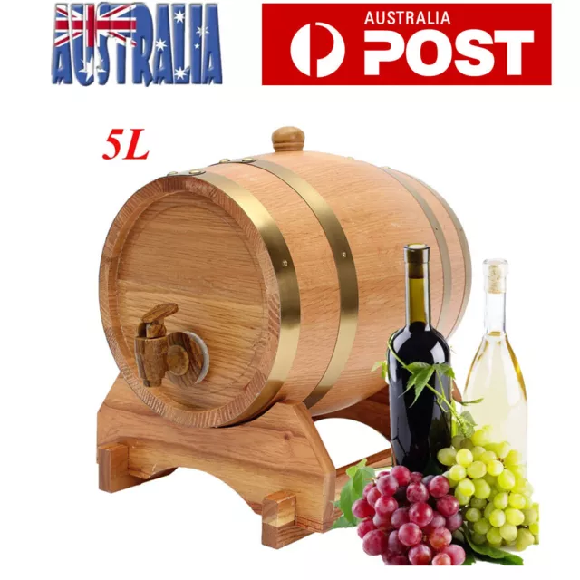 5L Wine Barrel Oak Timber Wooden Beer Whiskey Rum Spirits Brewing Port Barrel AU