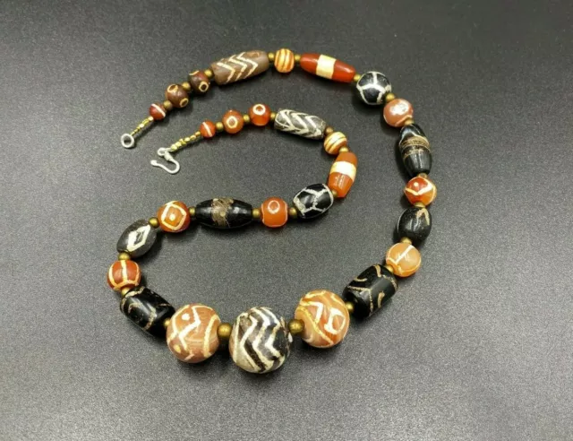 Etch carnelian  and Agate beads Antique Himalayan 2
