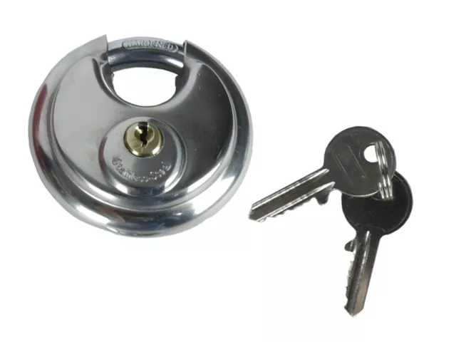 Round Discus Shackle Padlock - Stainless Steel - With 2 Keys (70mm) Heavy Duty