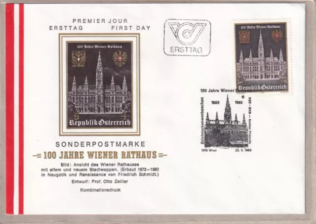 Ersttagsbrief/FDC Österreich - "100 Jahre Wiener Rathaus mit Stadtwappen" 1983