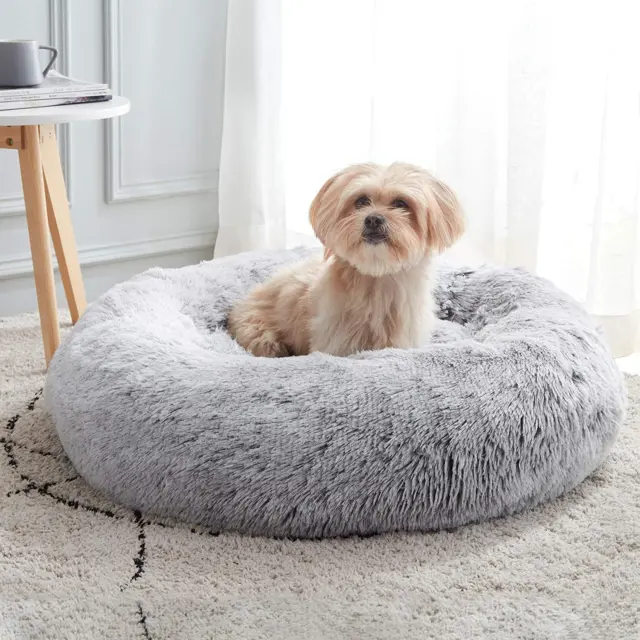 Calming Dog & Cat Bed - Donut Cuddler, Warming Cozy, Fluffy Plush Cushion