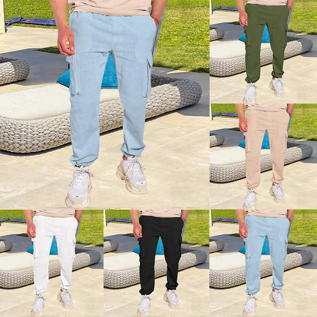 Pantalon Léger été Yoga Vacances Pantalon Sarouel Homme COSDREAMER - Coton Et Lin - Coupe Baggy Avec Cordon - Style Décontracté Plage Ou Yoga Pantalon Baggy Décontracté