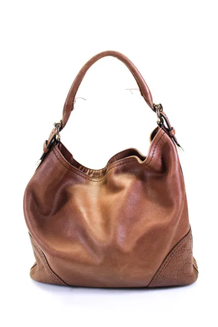 Gucci Womens Large GG Signature Signoria Hobo Handbag Brown Leather