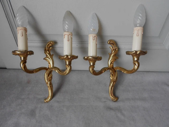 PAIR of FRENCH Vintage BRONZE WALL Light SCONCES