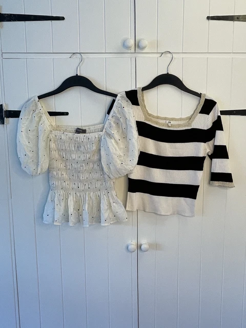 PACCHETTO a pois bianco e nero a righe River Island nuovo con etichette Primark taglia 14