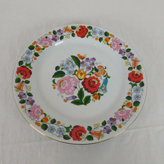 Kalocsa Hungary Hand Painted Porcelain Floral Wall Plate Flowers Colorful 9.5"