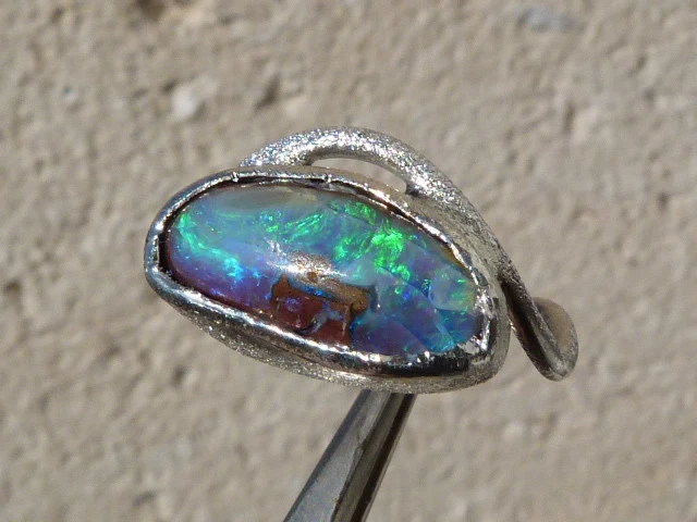 Bague Argent 925 Avec Opale Boulder D'Australie - Taille 61, Neuf Avec Étiquettes