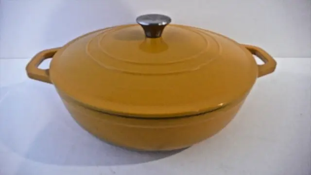 Meilleur Dutch Oven Yellow Color Cast Iron with Lid, Large 12” x 4” Heavy
