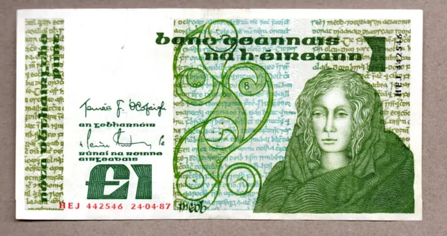 *KJK 335210 Dated 14- 04- 1987* )Ireland Republic £1 Pounds / Punt Vintage Note