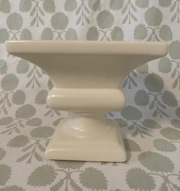 Vintage Haeger Square Pedestal Footed Planter Vase Matte White Mid Century