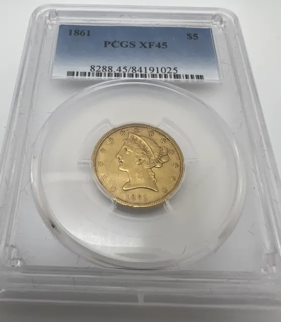 1861 $5 Gold Liberty Head Half Eagle PCGS XF45