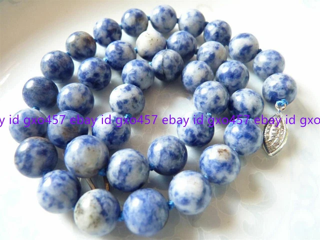 Charming Natural 10mm Blue White Lapis Lazuli Round Gemstone Beads Necklace 18"