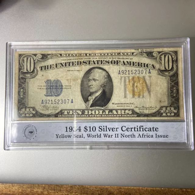 1934 A Series Ten Dollar Silver Certificate Yellow Seal Note