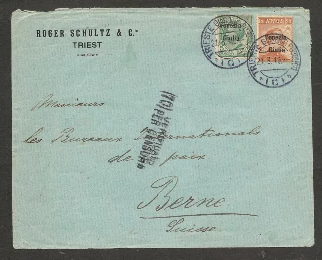 Italy VENEZIA GIULIA 1919 Censor Cover to Switzerland Excellent Condition