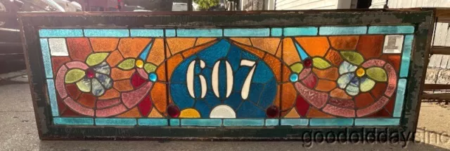 Antique Victorian Stained Leaded Glass Transom Window # 607 - 57" x 18"