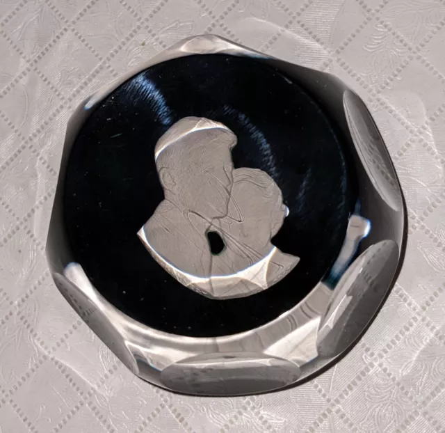 VINTAGE CRISTAL D'ALBRET CAMEO ART GLASS PAPERWEIGHT Jackie & John F