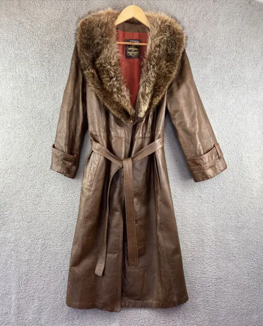 24K LEATHER BY Dan Di Modes Vtg Trench Leather Coat Fur Women 14 Lined ...