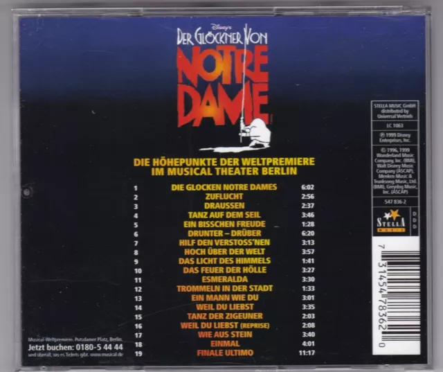 Der Glöckner Von Notre Dame - Cd - Höhepunkte  Musical Theater Berlin © 1993 2