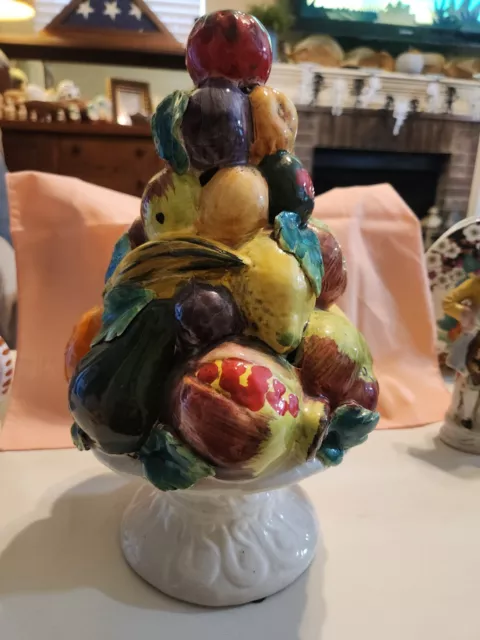 Vtg Italian Majolica Ceramic Fruit Topiary Hand Painted 12” Pottery