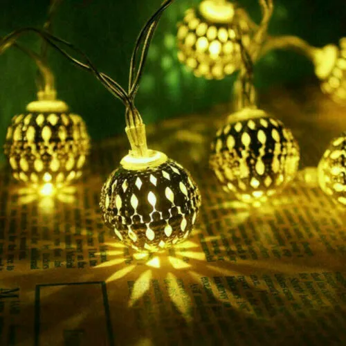 50 LED Moroccan Solar Garden String Lights Hanging Lantern Fairy Lights Outdoor