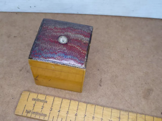 Antique Victorian wooden box with small Brass Compass mounted in lid.6cm x6cm x6