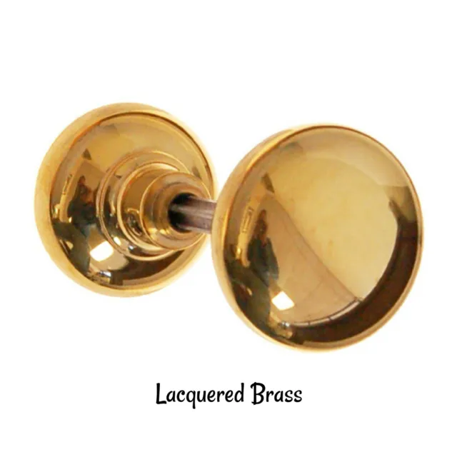 Pair of Heavy Solid Brass Door Knobs with Smooth Design Lacquered Brass