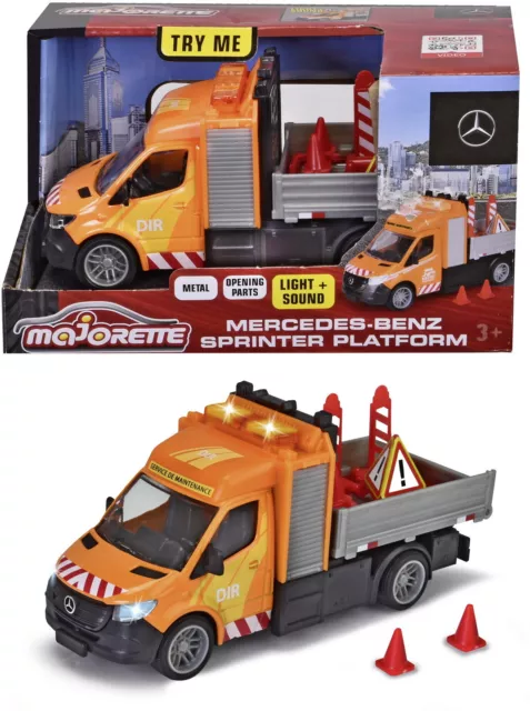 Majorette 213742001 Mercedes Benz Sprinter Pritsche Baufahrzeug orange Licht+S.