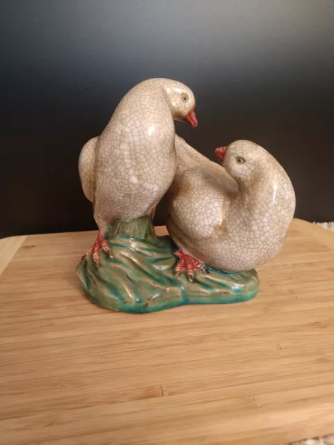 Antique Chinese Crackle Glazed porcelain Doves