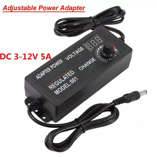 3-12V 5A 60W Voltage Variable Adjustable AC/DC Power LCD Display  Supply Adapter