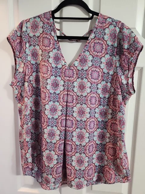 DR2 Daniel Rainn Womens XL pastel Paisley V-Neck Blouse Top pink blue purple