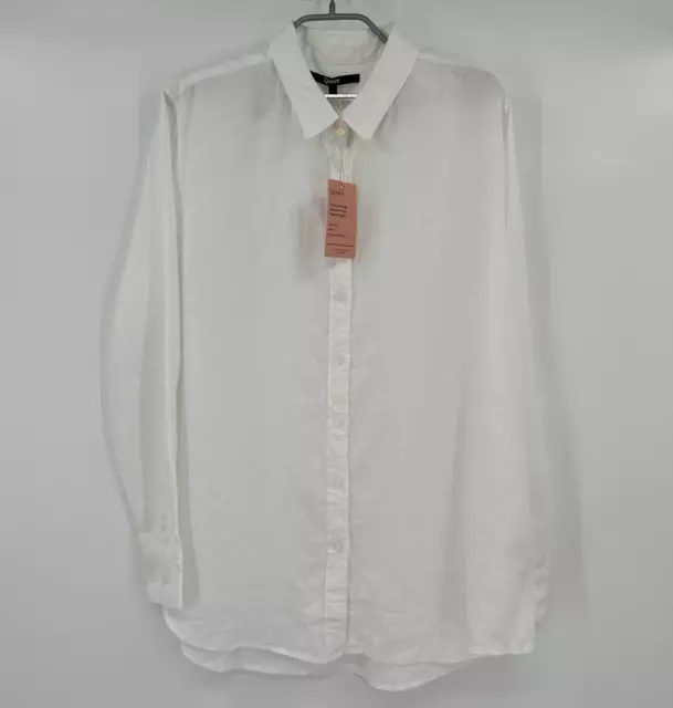 Quince Women's White European Linen Long Sleeve Shirt sz XS Button