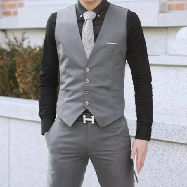 UK Mens Waistcoat Formal Business Suit Retro Vest Slim Wedding Casual Coat Tops 3