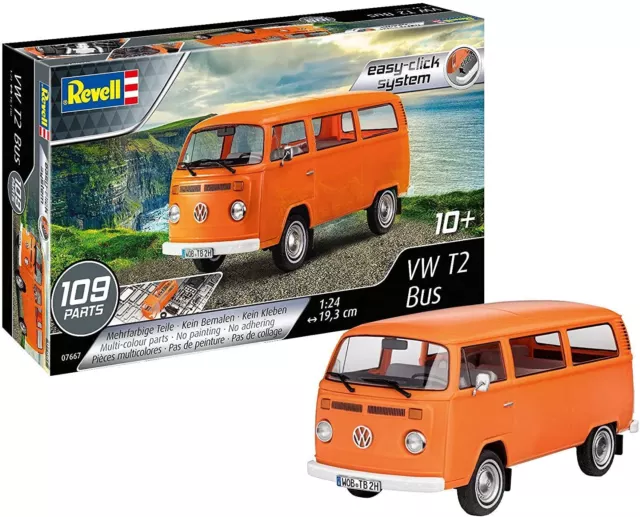 Revell Volkswagen Camper T2 Model Kit Set 67676 Easy Click Scale 1:24 with  Paint