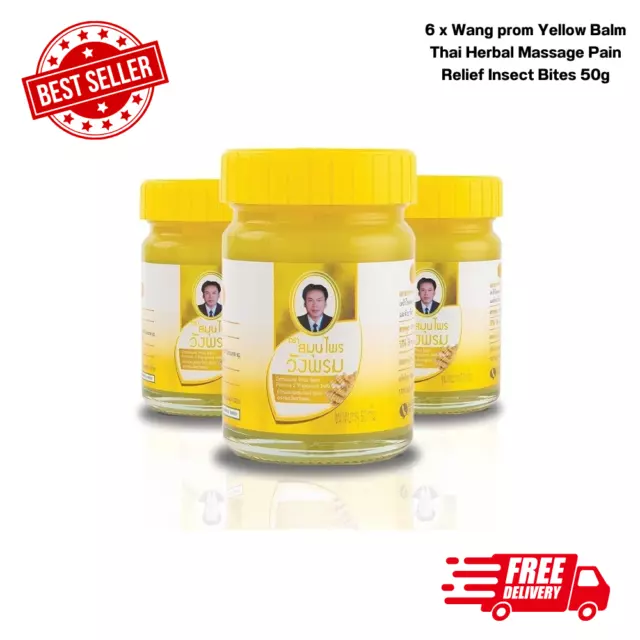 6 x Wang prom Yellow Balm Thai Herbal Massage Pain Relief Insect Bites 50g