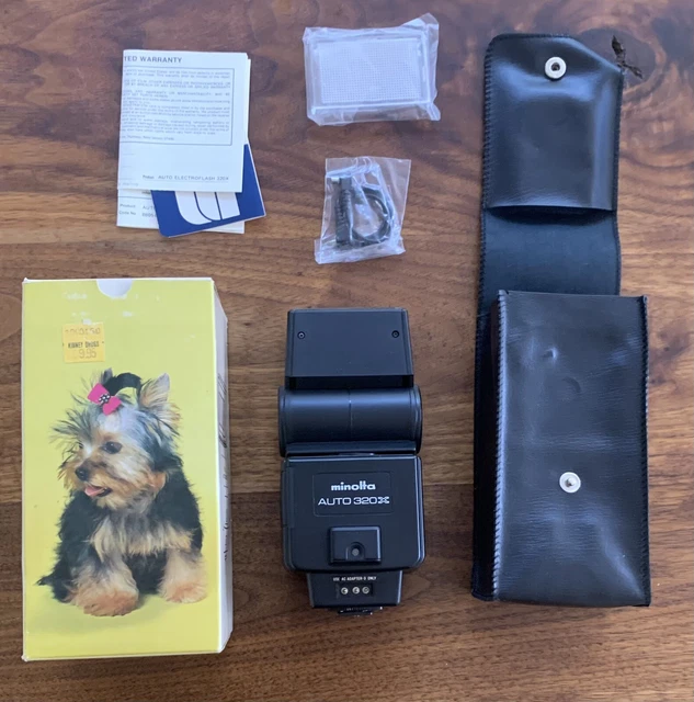 Minolta Auto 320X Black Shoe Mount Electroflash For Konica Minolta Camera In Box