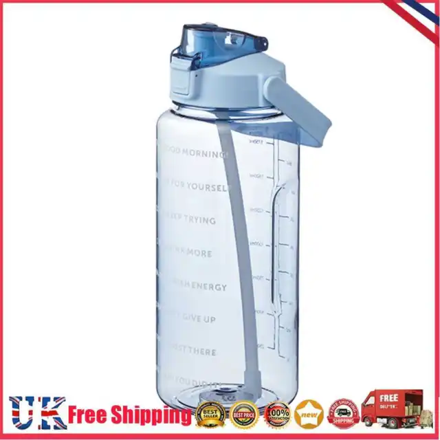 Water Bottle Cup Sport Straw Drinking Jug with Time Scale Stickers (Blue) *Z