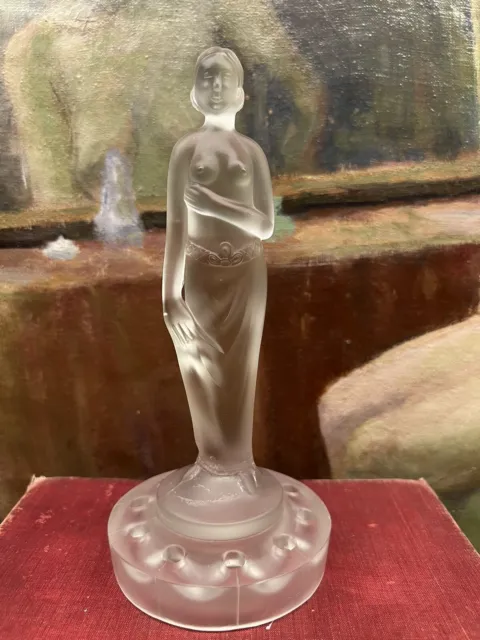 Schweig Muller & Co Art Deco Nude Lady Pressed Clear Frosted Glass Flower Frog