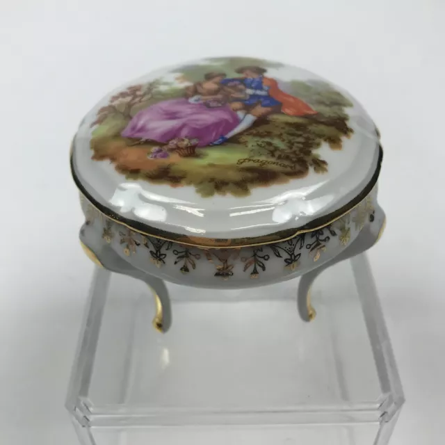 Limoges France Porc Leclair Porcelain Trinket Box Lid Three Legs Courting Couple