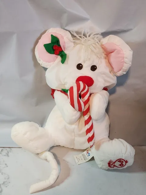 Fisher Price Puffalump White Christmas Mouse with Candy Cane Plush 1987 Stuffed