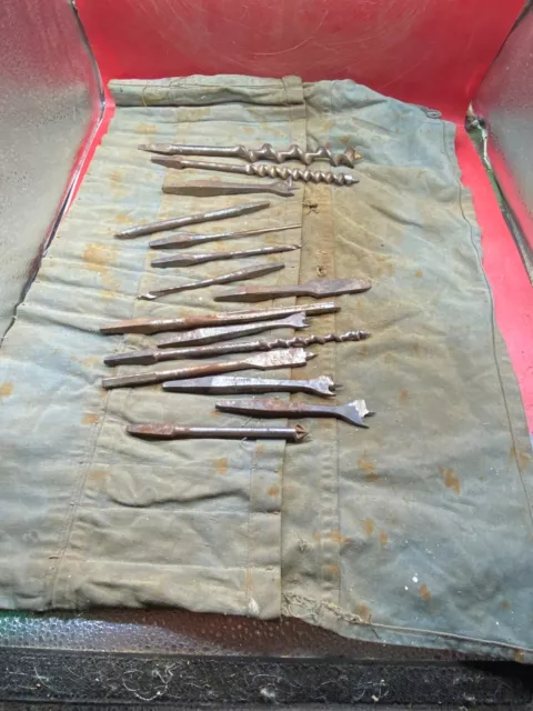 WW2 British Army Carpenter's Tool Roll. Quite Complete with Drill Bits.