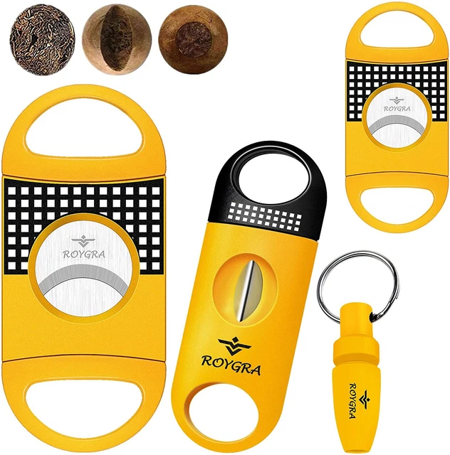 CIGAR CUTTER, CIGAR Punch, VCut, Double Blade Guillotine, Yellow 4