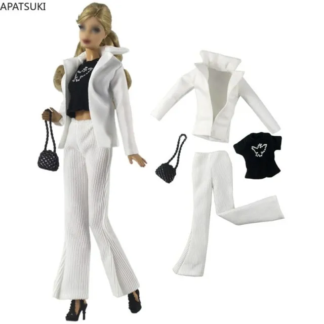 White Business Suit for Barbie Doll Clothes Set Outfits Jacket T-shirt Pants Bag