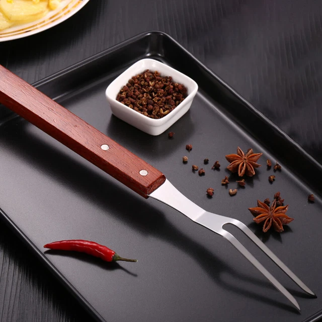 Bâton à rôtir en acier inoxydable, bâton de Barbecue, manche en bois, aiguille