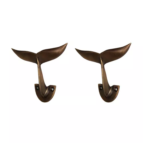 3.26inch 2pc Vintage Whale Tail Coat Hook Antique Solid Brass Hanger Wall Mount