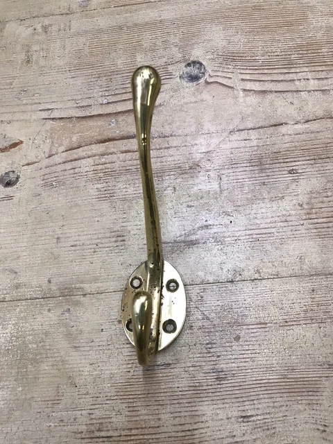 Original Antique Edwardian Brass Double Coat Hook Old  Metal Reclaimed Vintage
