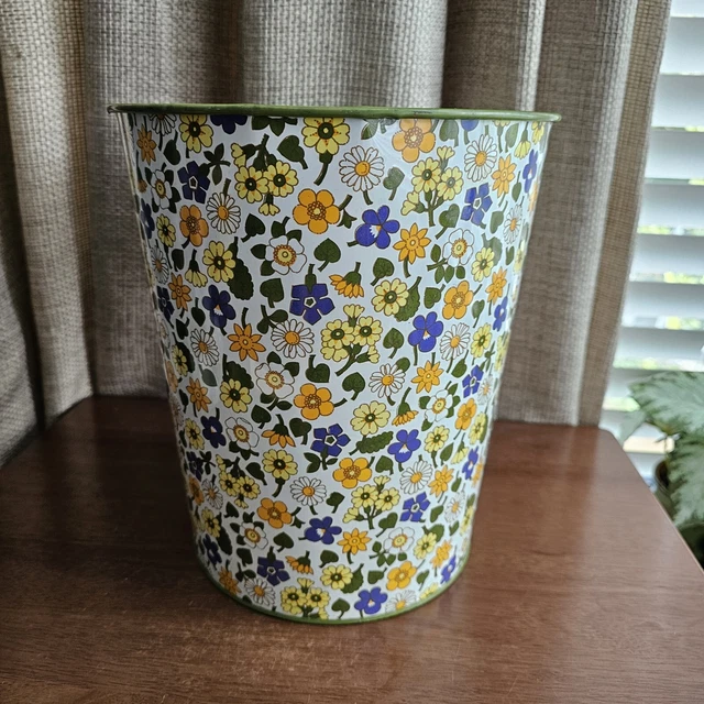 VINTAGE REGENCY WARE Waste Paper Bin 60s 70s Tin/Metal Bin Floral ...