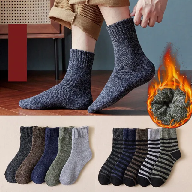 5 Pairs Men Wool Socks Heavy Duty Warm Thermal Merino Lambs Wool Boots Socks US